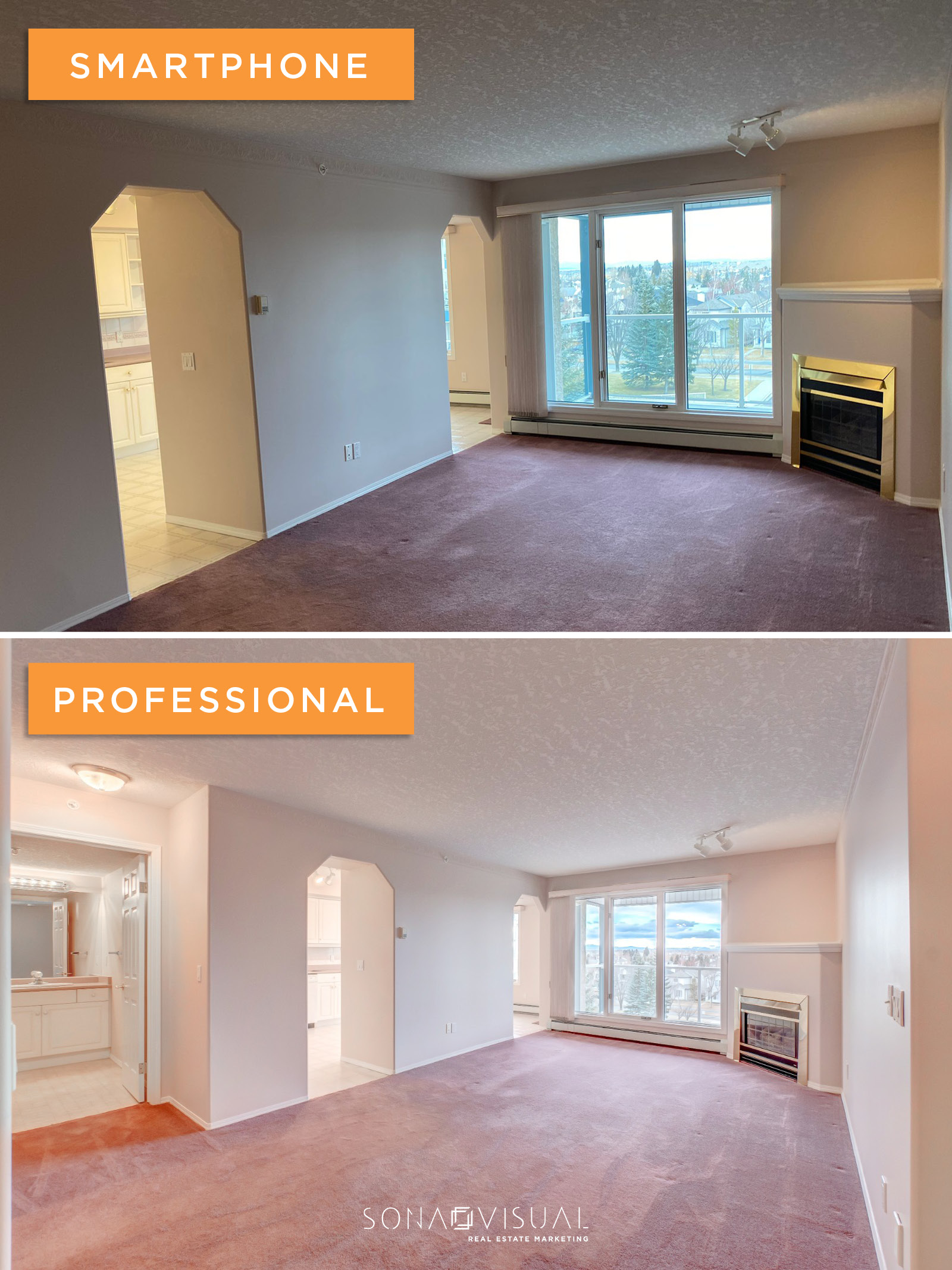 Smartphone Camera vs Professional HDR Photography Real Estate Property Before and After Comparison